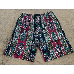 Vintage Surf Gear Shorts Mens Large Aztec Print Multicolor Pull On Casual 90s